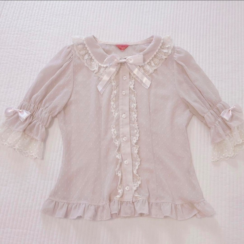BTSSB Dot Chiffon Half-Sleeve Blouse